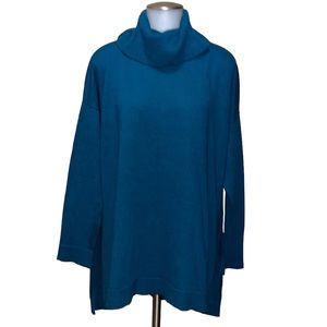 EILEEN FISHER~Teal Merino Wool Hi~Lo Turtleneck Sweater~sz M
